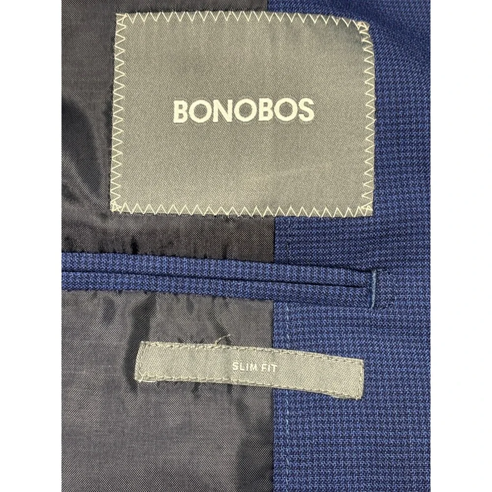 Bonobos Mens Jetsetter Slim Fit 2-pc Suit Blue Micro Houndstooth Wool 36R 32x31